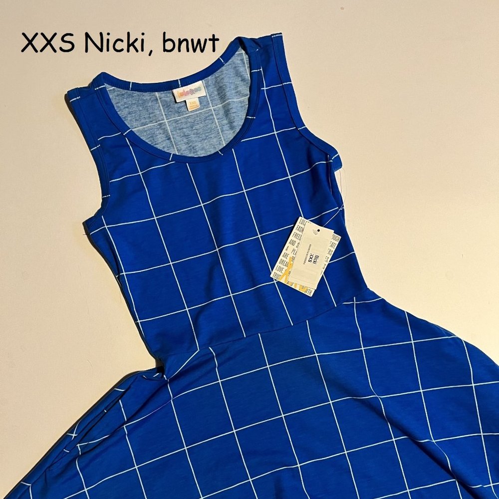 XXS Lularoe Nicki dress, blue with white plaid